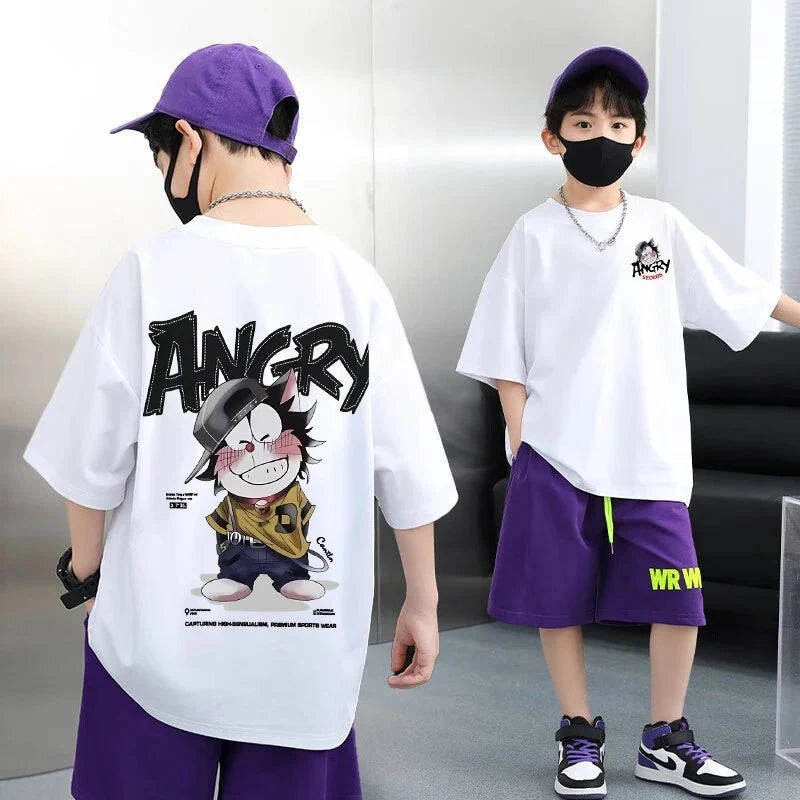 Summer 100 Cotton - Summer 100% Cotton Boys Blue T-shirt Cool Graffiti Printed Girls Tees Short Sleeve Children Tops High