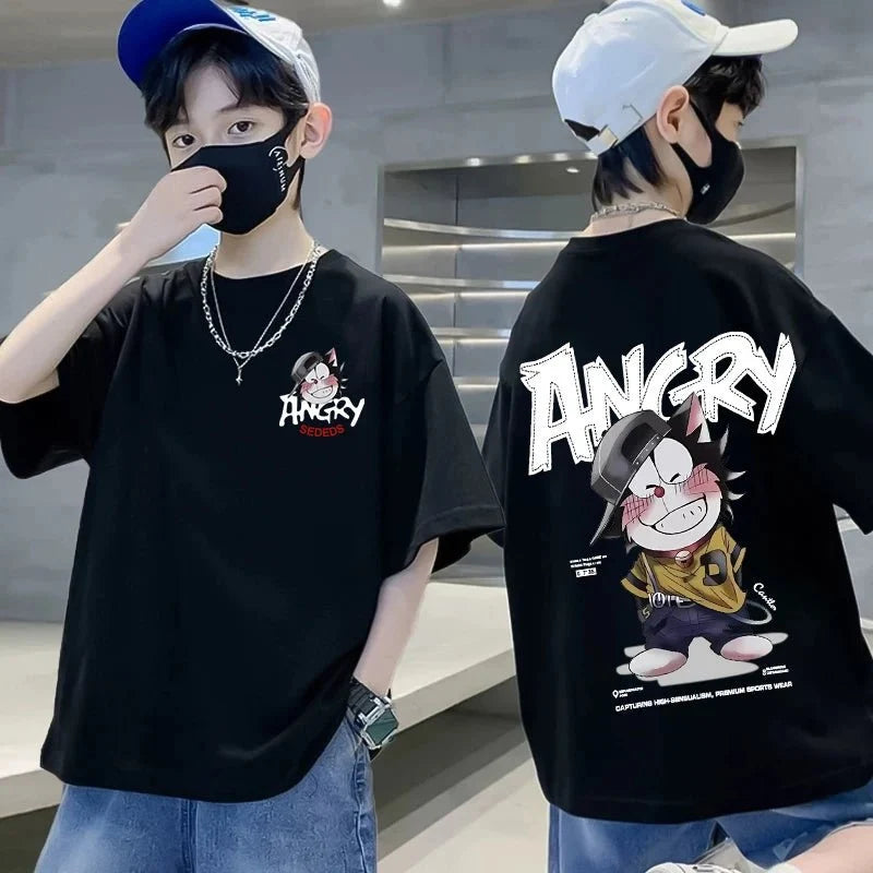 Summer 100 Cotton - Summer 100% Cotton Boys Blue T-shirt Cool Graffiti Printed Girls Tees Short Sleeve Children Tops High