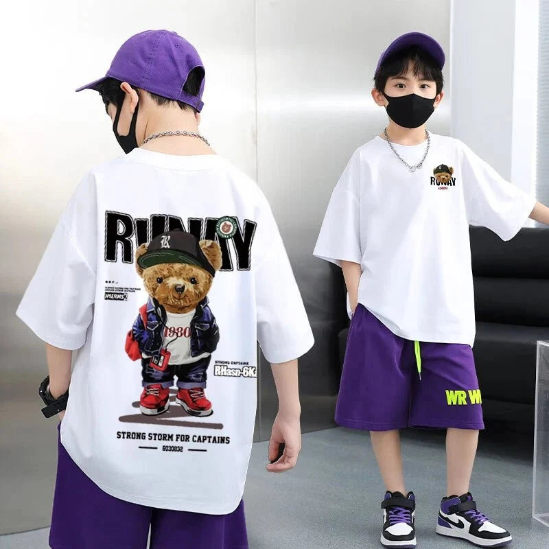 Summer 100 Cotton - Summer 100% Cotton Boys Blue T-shirt Cool Graffiti Printed Girls Tees Short Sleeve Children Tops High