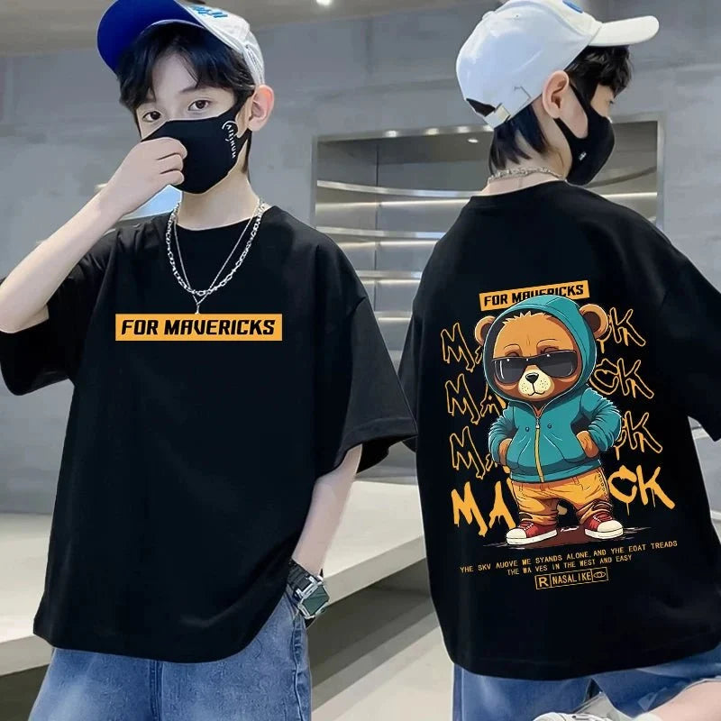 Summer 100 Cotton - Summer 100% Cotton Boys Blue T-shirt Cool Graffiti Printed Girls Tees Short Sleeve Children Tops High