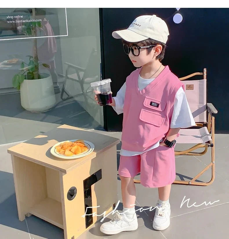 Summer Baby and Boys Cotton Contrast Patchwork t-Shirt Tops+Shorts Pant Sets School Kids Tracksuit Child 2PCS Outfit 1-10 Years - Mom & Kids