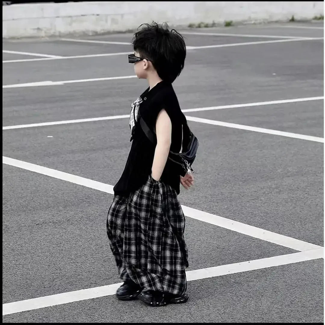 Summer Boys 2pcs - Summer Baby Boys 2Pcs Sleeveless Lapel T-shirt Top+ Thin Grid Pants Suit Children Outfit Fashion Casual