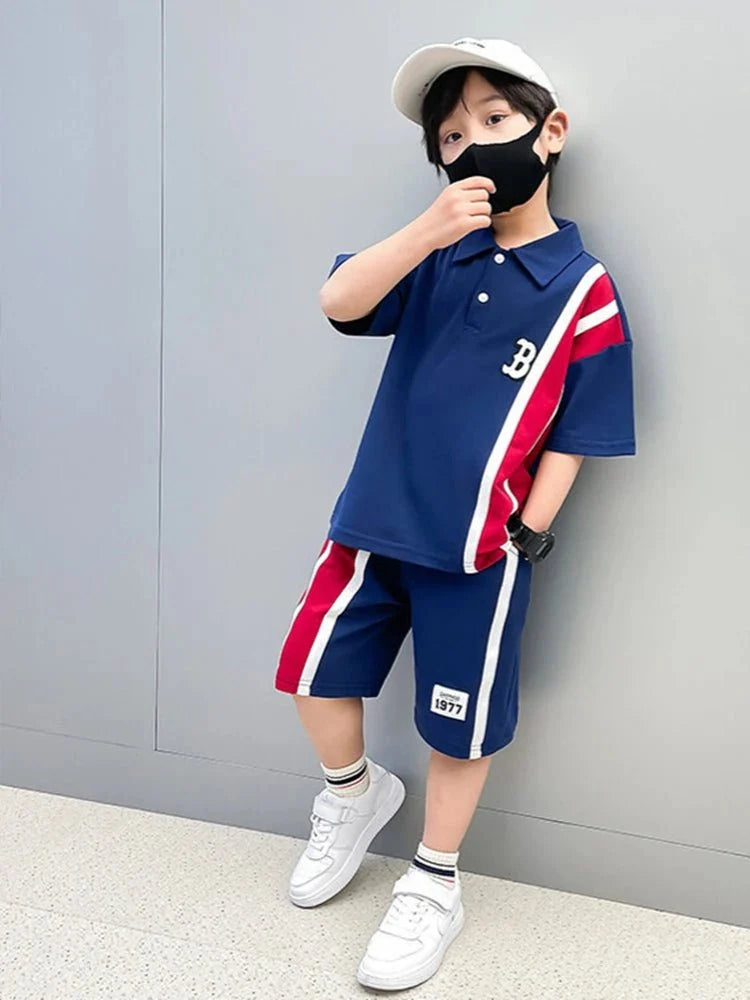 Summer Boys Clothes - Summer Baby Boys Clothes Suits Kids Patchwork POLO Shirts and Shorts 2pcs Suit Children Short Sleeve