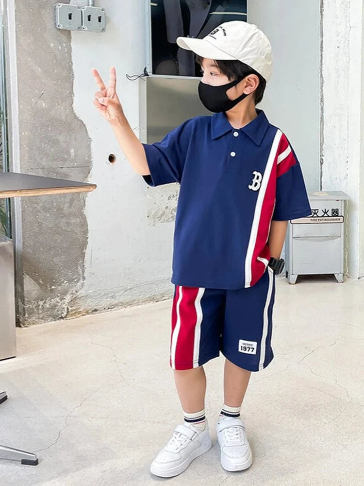 Summer Boys Clothes - Summer Baby Boys Clothes Suits Kids Patchwork POLO Shirts and Shorts 2pcs Suit Children Short Sleeve