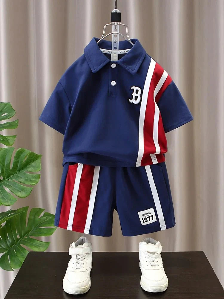 Summer Boys Clothes - Summer Baby Boys Clothes Suits Kids Patchwork POLO Shirts and Shorts 2pcs Suit Children Short Sleeve