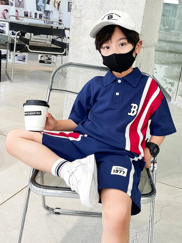 Summer Boys Clothes - Summer Baby Boys Clothes Suits Kids Patchwork POLO Shirts and Shorts 2pcs Suit Children Short Sleeve