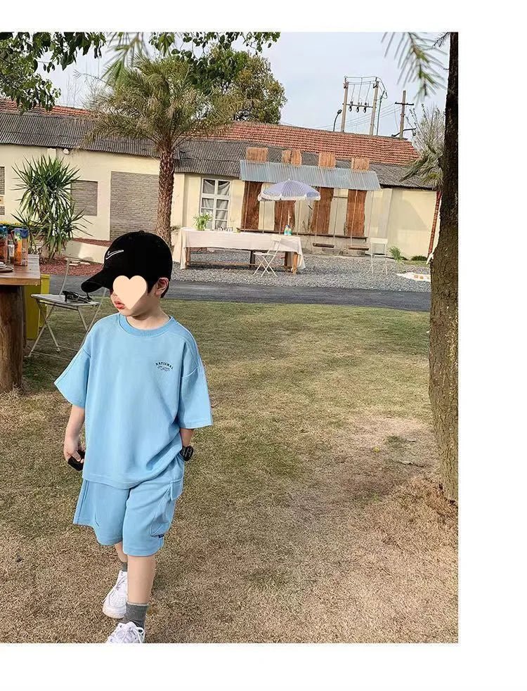 Summer Casual Boys Cotton Loose Alphabet T-shirt Tops+Short Pants Set School Kids Tracksuit Children 2-Piece Outfit Suit