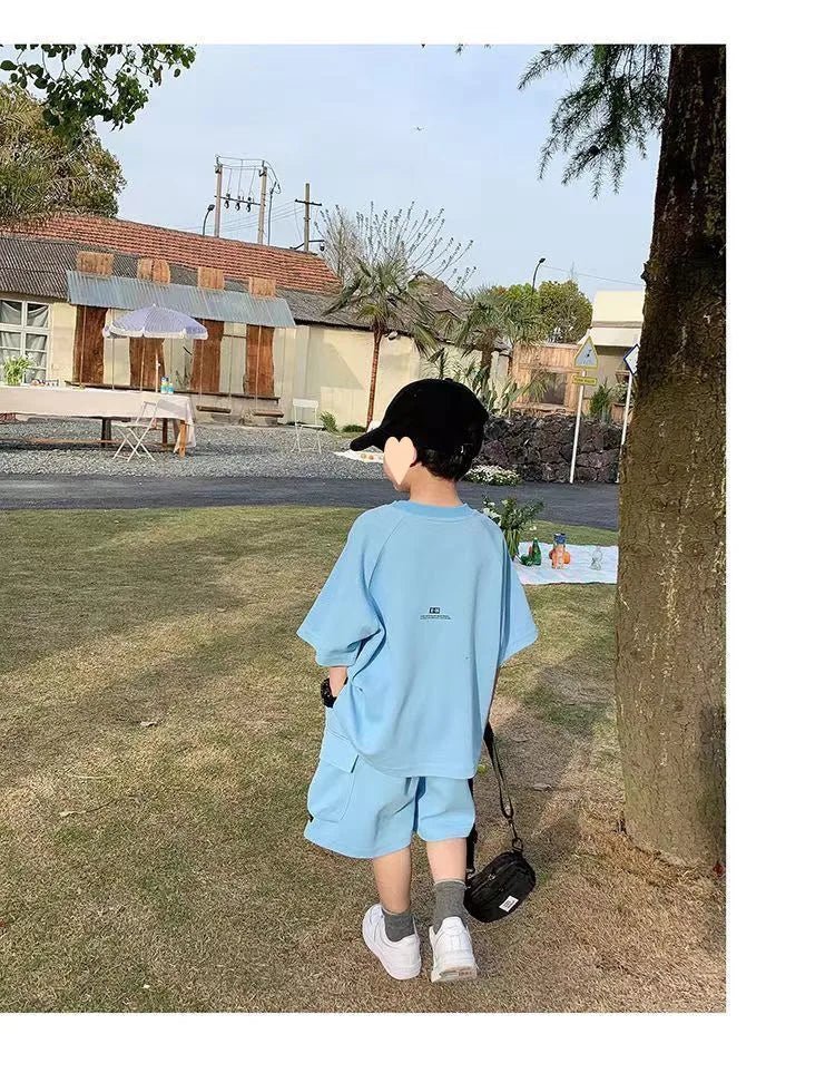 Summer Casual Boys Cotton Loose Alphabet T-shirt Tops+Short Pants Set School Kids Tracksuit Children 2-Piece Outfit Suit