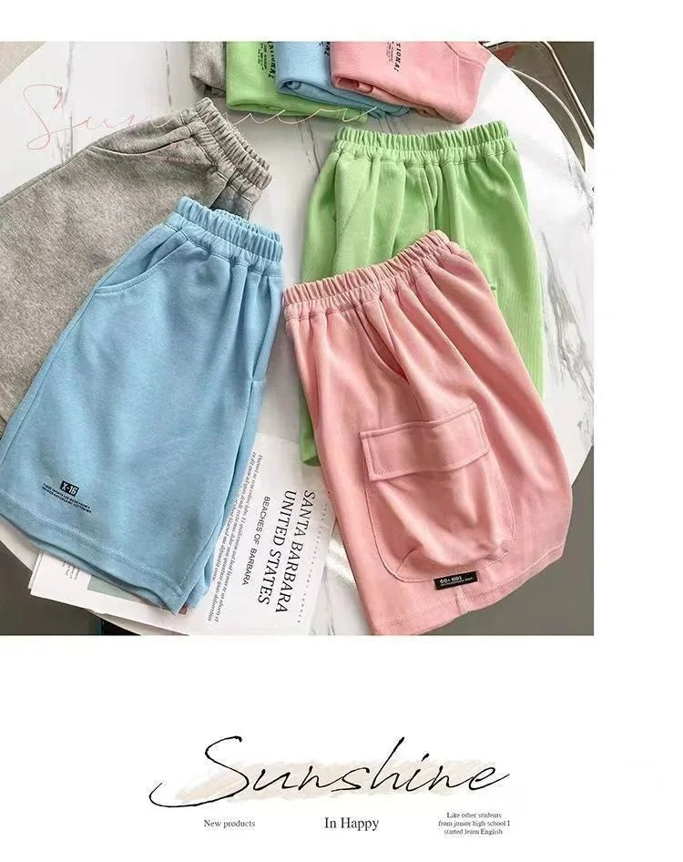 Summer Casual Boys Cotton Loose Alphabet T-shirt Tops+Short Pants Set School Kids Tracksuit Children 2-Piece Outfit Suit