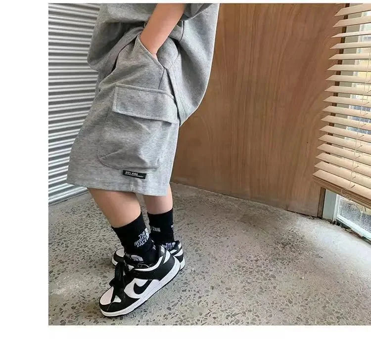 Summer Casual Boys Cotton Loose Alphabet T-shirt Tops+Short Pants Set School Kids Tracksuit Children 2-Piece Outfit Suit