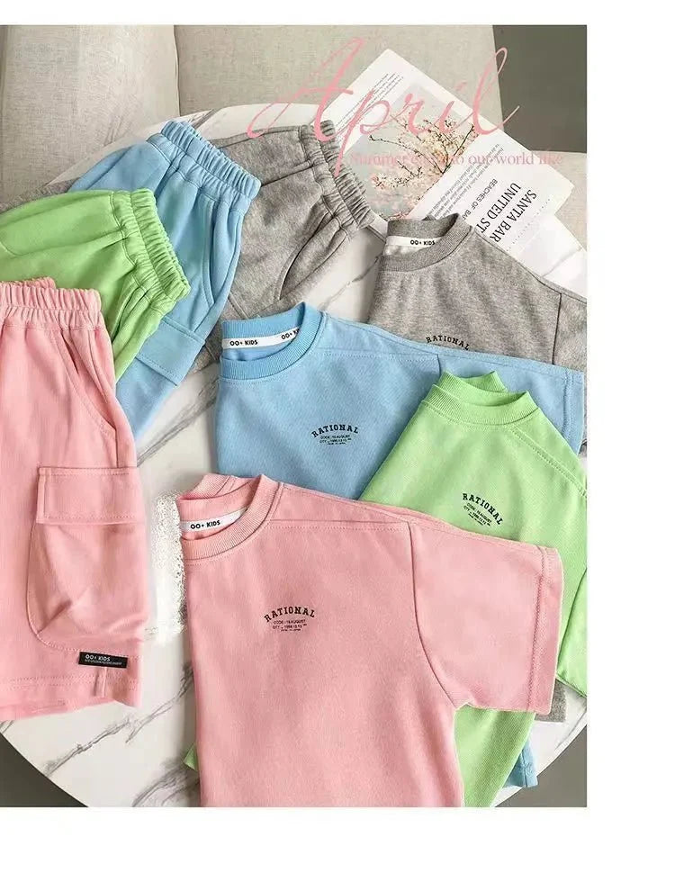 Summer Casual Boys Cotton Loose Alphabet T-shirt Tops+Short Pants Set School Kids Tracksuit Children 2-Piece Outfit Suit