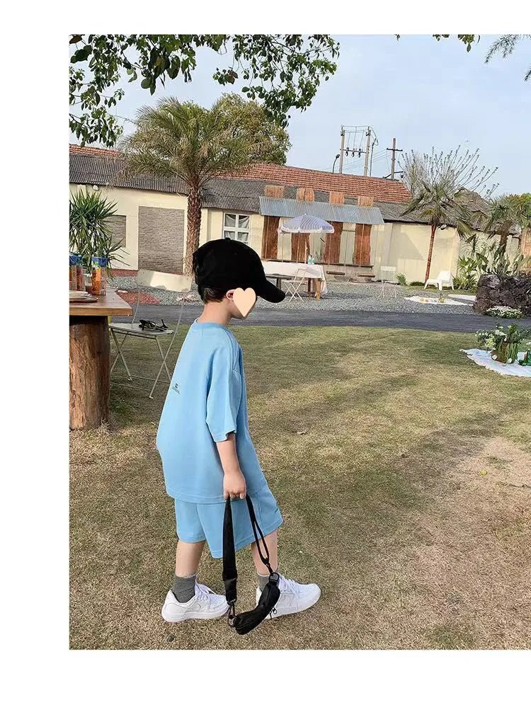 Summer Casual Boys Cotton Loose Alphabet T-shirt Tops+Short Pants Set School Kids Tracksuit Children 2-Piece Outfit Suit