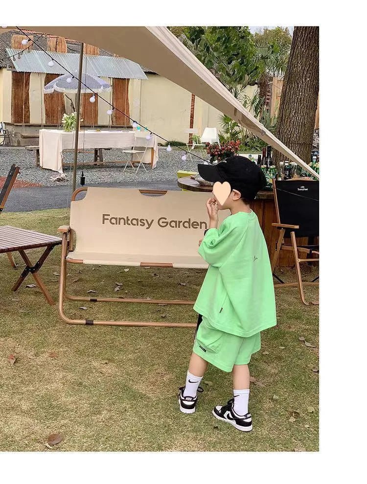 Summer Casual Boys Cotton Loose Alphabet T-shirt Tops+Short Pants Set School Kids Tracksuit Children 2-Piece Outfit Suit