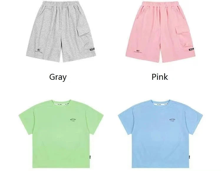 Summer Casual Boys Cotton Loose Alphabet T-shirt Tops+Short Pants Set School Kids Tracksuit Children 2-Piece Outfit Suit