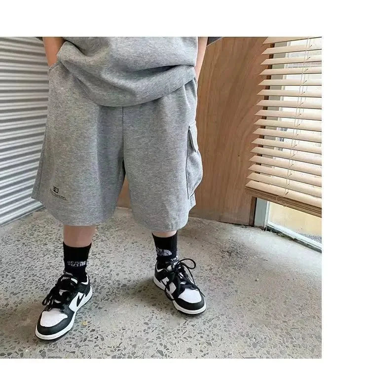 Summer Casual Boys Cotton Loose Alphabet T-shirt Tops+Short Pants Set School Kids Tracksuit Children 2-Piece Outfit Suit