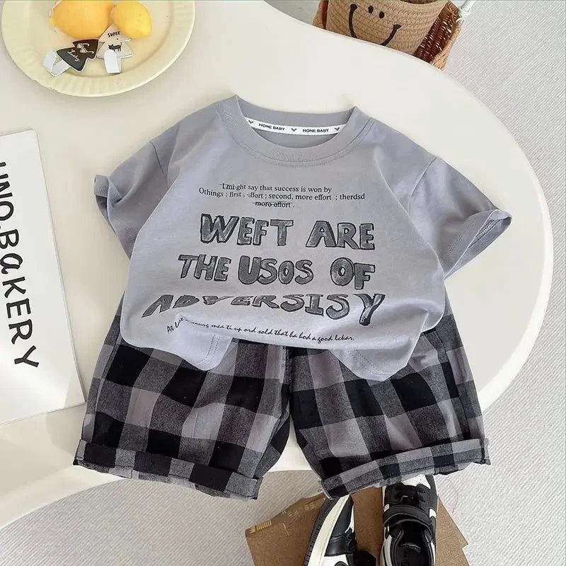Summer Children Clothes Boys Girls Short-sleeved Striped T-shirt +Shorts 2Pcs Set Babies Fashion Round Neck Outfits Kids Suits - Mom & Kids