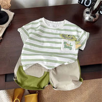Summer Children Clothes Boys Girls Short-sleeved Striped T-shirt +Shorts 2Pcs Set Babies Fashion Round Neck Outfits Kids Suits