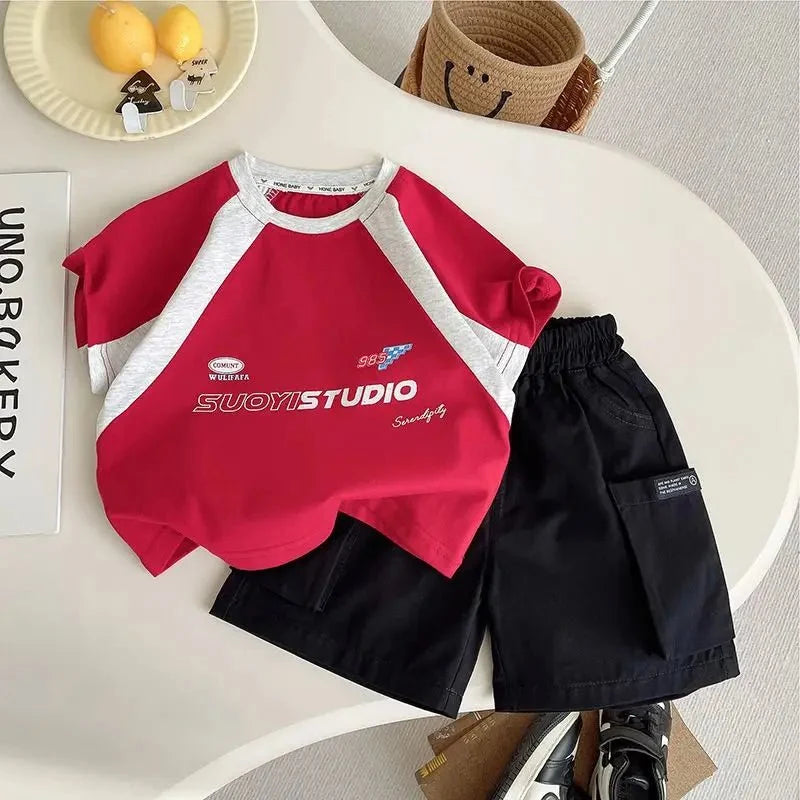 Summer Children Clothes Boys Girls Short-sleeved Striped T-shirt +Shorts 2Pcs Set Babies Fashion Round Neck Outfits Kids Suits - Mom & Kids