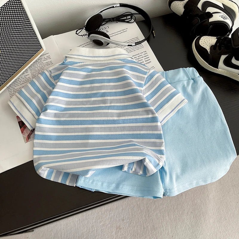 Summer Children Suits Boys Girls Short-sleeved Striped T-shirt +Shorts 2pcs/Set Babies Fashion Tracksuits Kids Casual