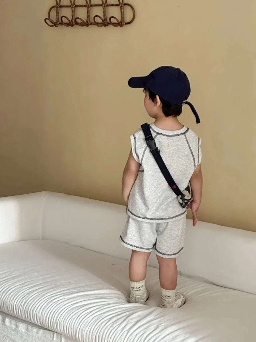 Summer New Children Short Sleeve Clothes Set Boys Letter Print T Shirts 2pcs Suit Girls Vest Dress Kids Brother Sisters Set - Mom & Kids