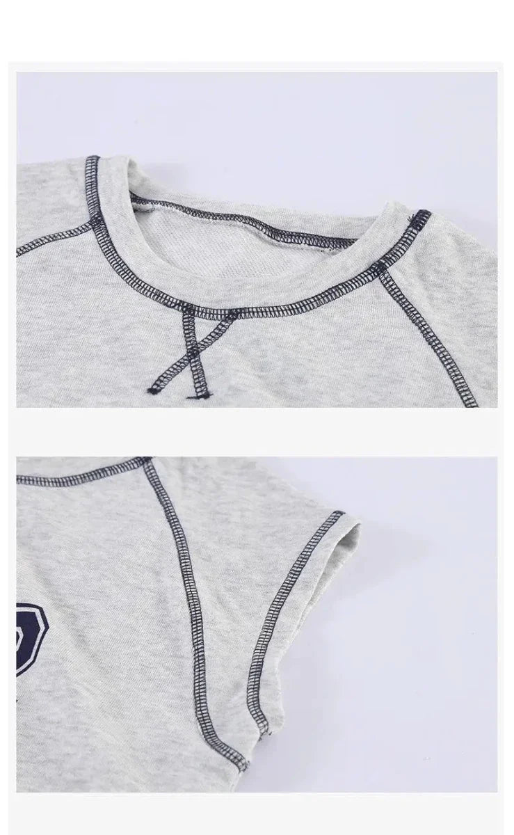 Summer New Children Short Sleeve Clothes Set Boys Letter Print T Shirts 2pcs Suit Girls Vest Dress Kids Brother Sisters Set - Mom & Kids