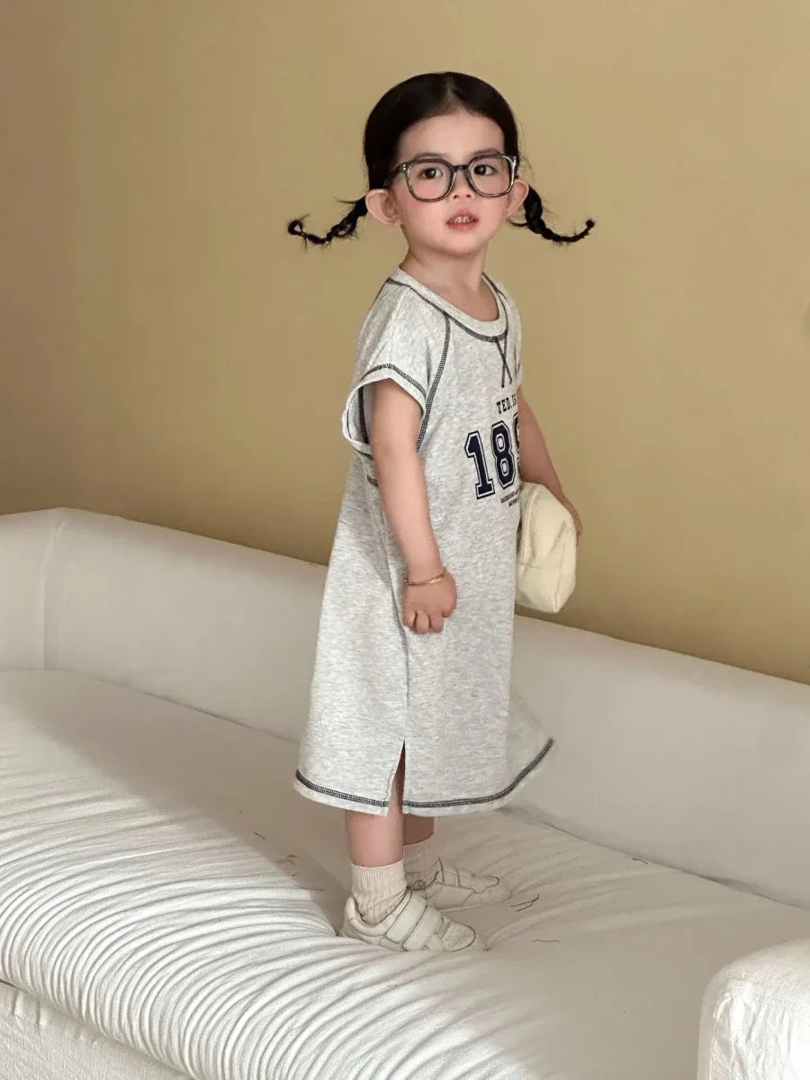 Summer New Children Short Sleeve Clothes Set Boys Letter Print T Shirts 2pcs Suit Girls Vest Dress Kids Brother Sisters Set - Mom & Kids