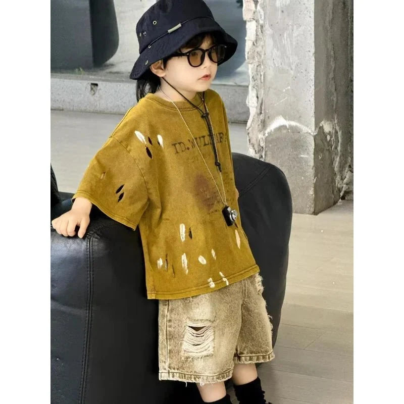Summer Outfit New Perforated Denim Shorts Children's Clothing - Boys Summer & Party Dresses - Baby's World (view 4)