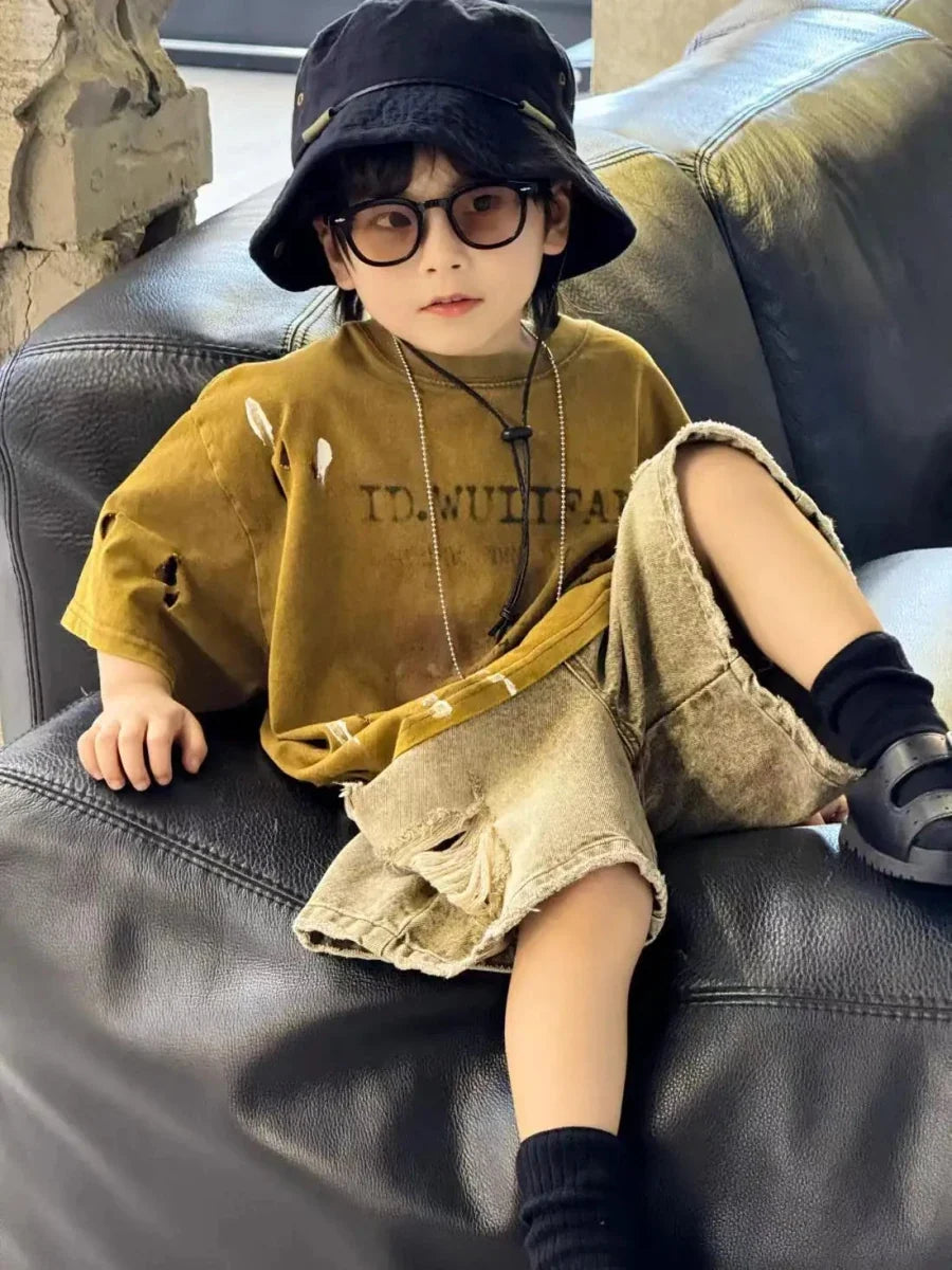 Summer Outfit New Perforated Denim Shorts Children's Clothing - Boys Summer & Party Dresses - Baby's World (view 5)