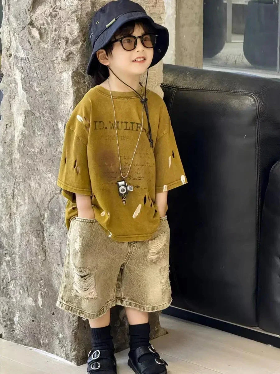 Summer Outfit New Perforated Denim Shorts Children's Clothing - Boys Summer & Party Dresses - Baby's World (view 15)