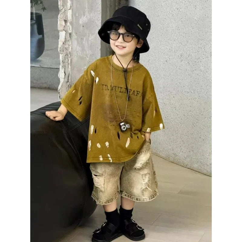 Summer Outfit New Perforated Denim Shorts Children's Clothing - Boys Summer & Party Dresses - Baby's World (view 3)