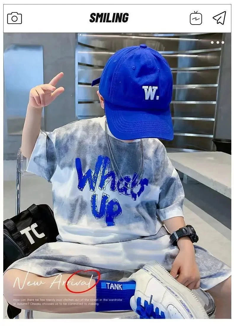 Teenage Boy Set kid clothing Suit Cotton Summer Outing Clothes Top Shorts 2PCS Clothing for Children's - Boys Summer & Party