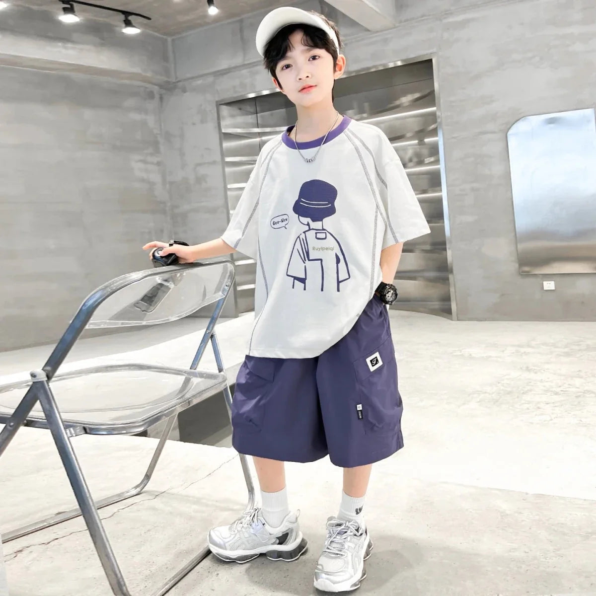 Teenage Summer Tracksuit for Boy with Shorts Tshirt 2 Piece Top and Bottom Clothes Set Kids Child Casual Cotton Outfit Suit