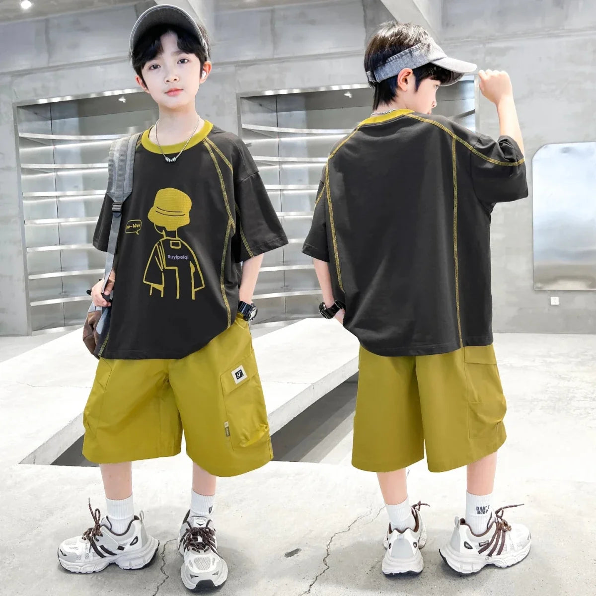 Teenage Summer Tracksuit for Boy with Shorts Tshirt 2 Piece Top and Bottom Clothes Set Kids Child Casual Cotton Outfit Suit
