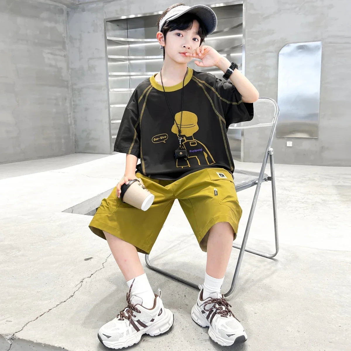 Teenage Summer Tracksuit for Boy with Shorts Tshirt 2 Piece Top and Bottom Clothes Set Kids Child Casual Cotton Outfit Suit