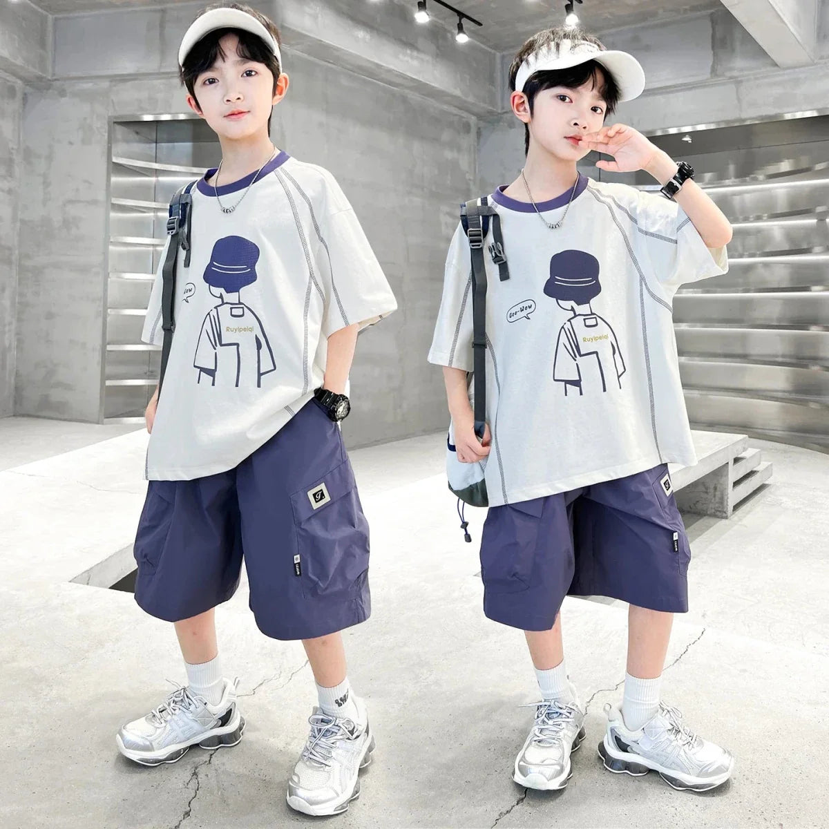 Teenage Summer Tracksuit for Boy with Shorts Tshirt 2 Piece Top and Bottom Clothes Set Kids Child Casual Cotton Outfit Suit