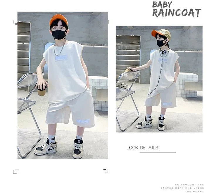 Teenage Summer Tracksuit for Boy with Shorts Tshirt 2 Piece Top and Bottom Clothes Set Kids Child Casual Cotton Outfit Suit