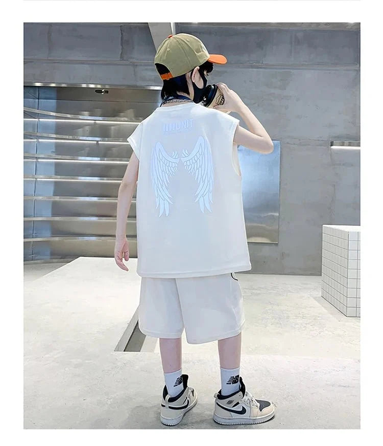 Teenage Summer Tracksuit for Boy with Shorts Tshirt 2 Piece Top and Bottom Clothes Set Kids Child Casual Cotton Outfit Suit