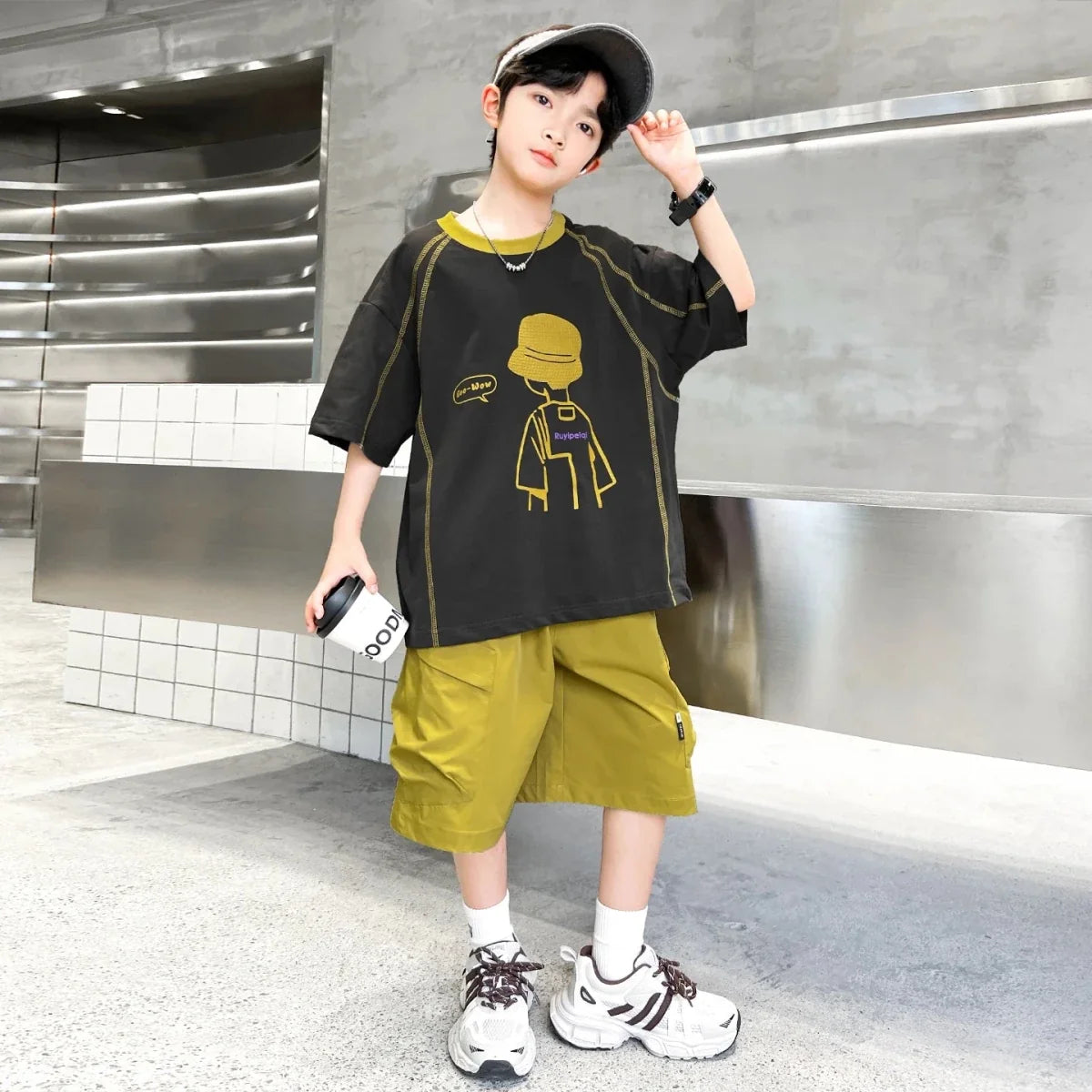 Teenage Summer Tracksuit for Boy with Shorts Tshirt 2 Piece Top and Bottom Clothes Set Kids Child Casual Cotton Outfit Suit
