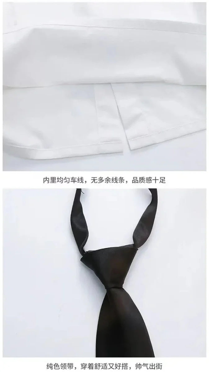 Teens Boys Summer Set Children's Wear Thin 2025 New Handsome British Style Boy White Cotton Short Sleeved Shirt+Black