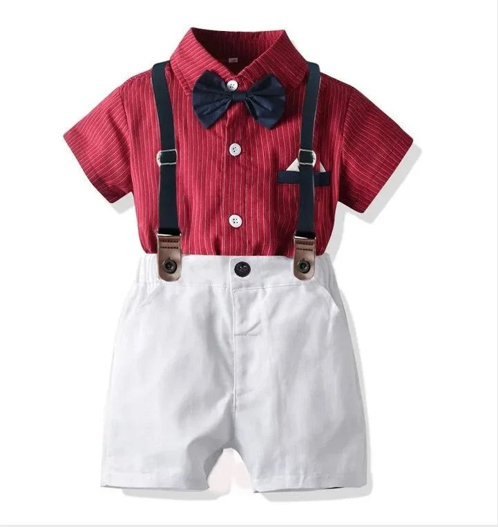 Toddler Boys Clothing Set Newborn Gentleman Suit Kids Short Sleeve Bow Tie Shirt+Suspender Shorts Casual Summer Baby Boy
