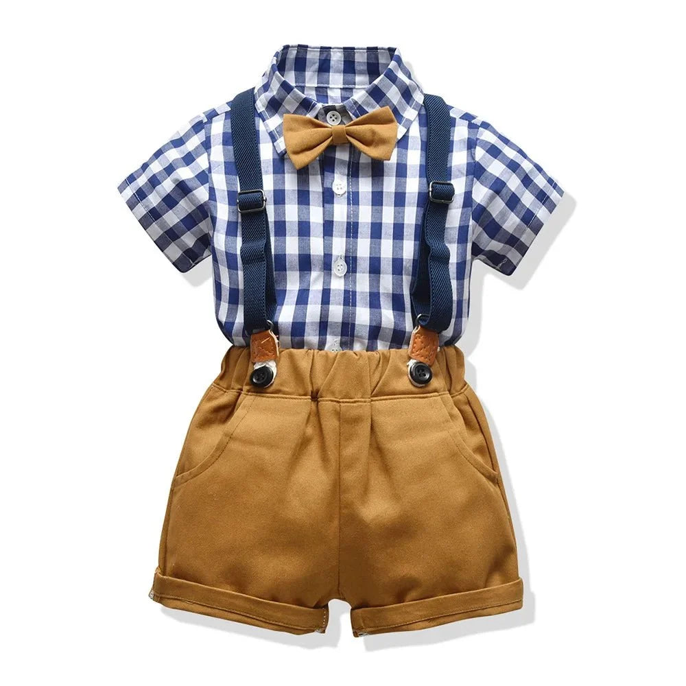 Toddler Boys Clothing Set Newborn Gentleman Suit Kids Short Sleeve Bow Tie Shirt+Suspender Shorts Casual Summer Baby Boy