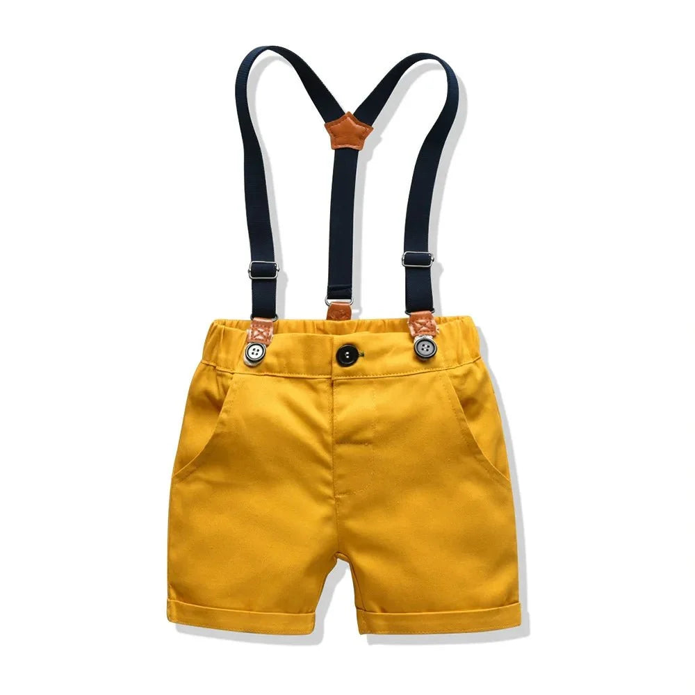 Toddler Boys Clothing Set Newborn Gentleman Suit Kids Short Sleeve Bow Tie Shirt+Suspender Shorts Casual Summer Baby Boy