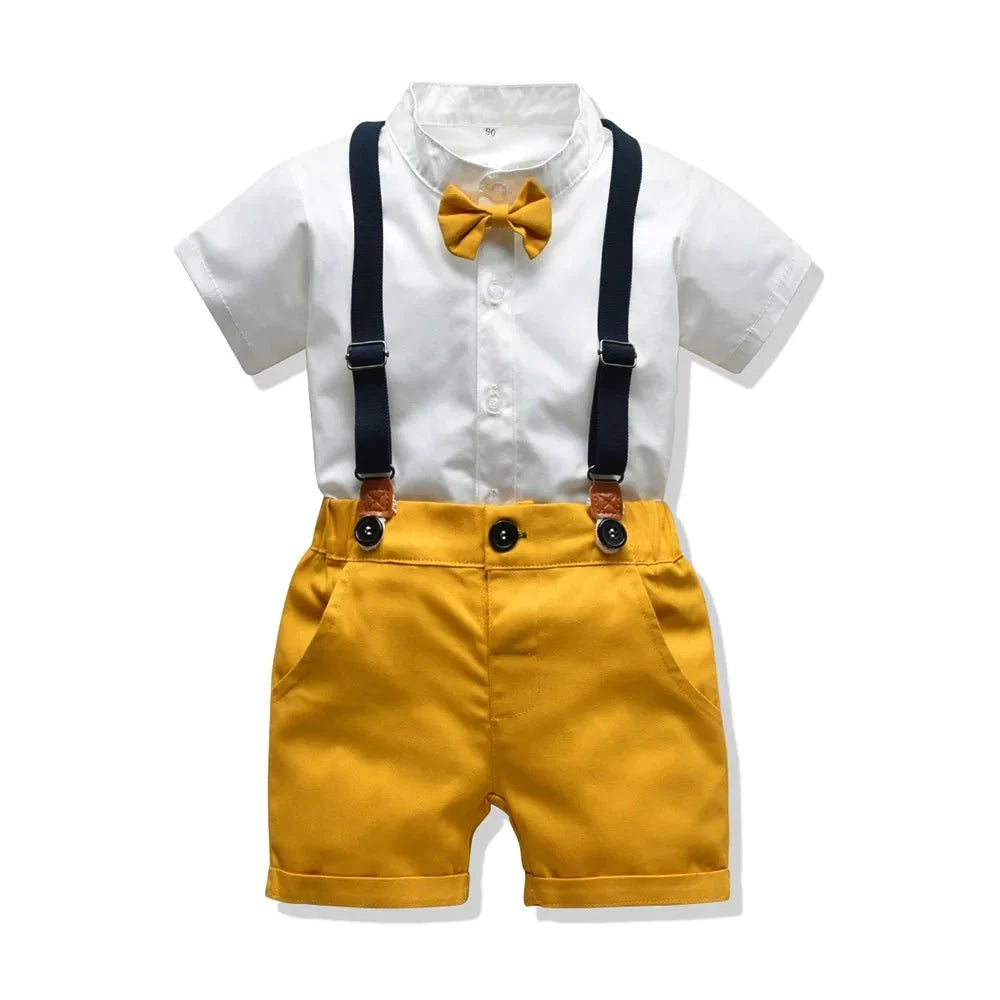 Toddler Boys Clothing Set Newborn Gentleman Suit Kids Short Sleeve Bow Tie Shirt+Suspender Shorts Casual Summer Baby Boy