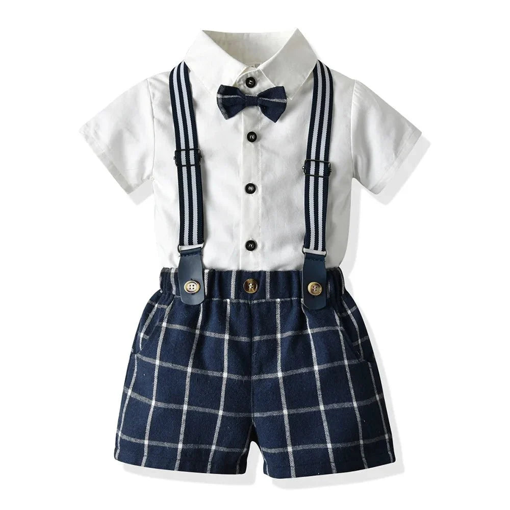 Toddler Boys Clothing Set Newborn Gentleman Suit Kids Short Sleeve Bow Tie Shirt+Suspender Shorts Casual Summer Baby Boy