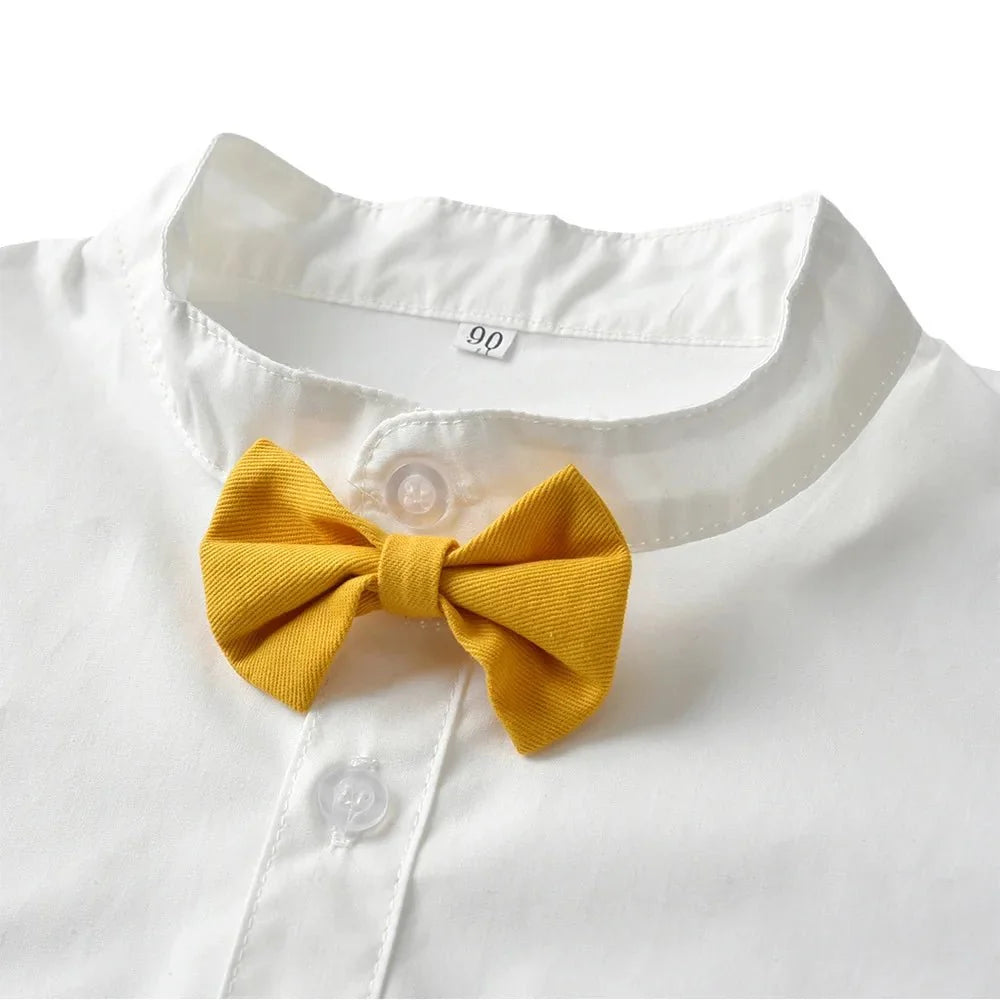 Toddler Boys Clothing Set Newborn Gentleman Suit Kids Short Sleeve Bow Tie Shirt+Suspender Shorts Casual Summer Baby Boy
