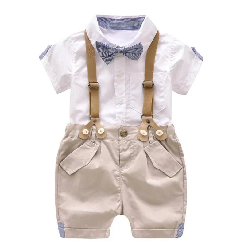 Toddler Boys Clothing Set Newborn Gentleman Suit Kids Short Sleeve Bow Tie Shirt+Suspender Shorts Casual Summer Baby Boy