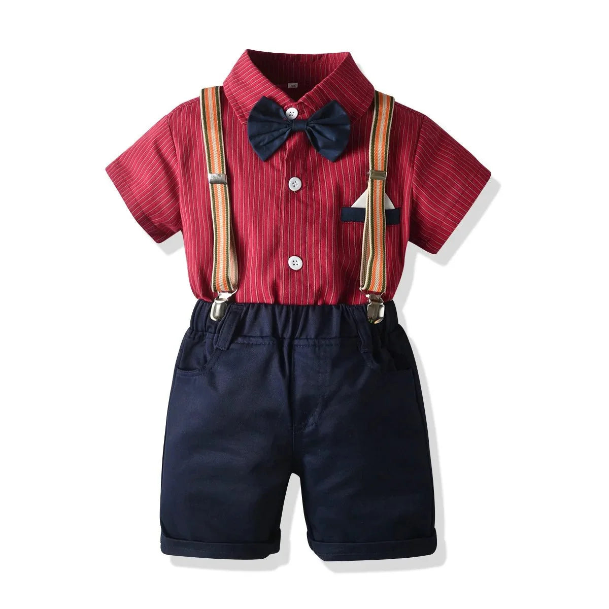 Toddler Boys Clothing Set Newborn Gentleman Suit Kids Short Sleeve Bow Tie Shirt+Suspender Shorts Casual Summer Baby Boy