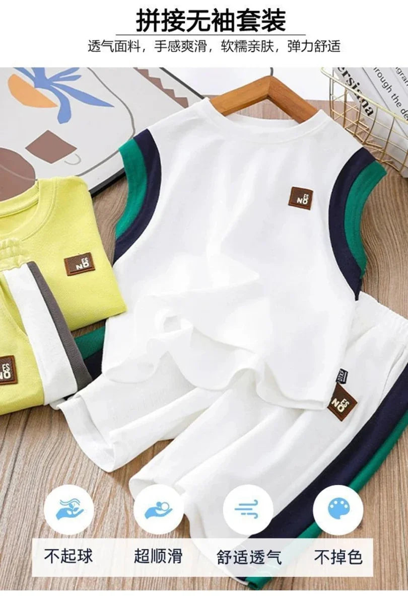 Toddler Kids Sleeveless Vest+Shorts 2PCS/Set Baby Boy Summer Casual Sport Outfit Fashion Children Clothing6-14Y - Boys