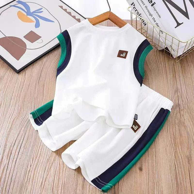 Toddler Kids Sleeveless Vest+Shorts 2PCS/Set Baby Boy Summer Casual Sport Outfit Fashion Children Clothing6-14Y - Boys