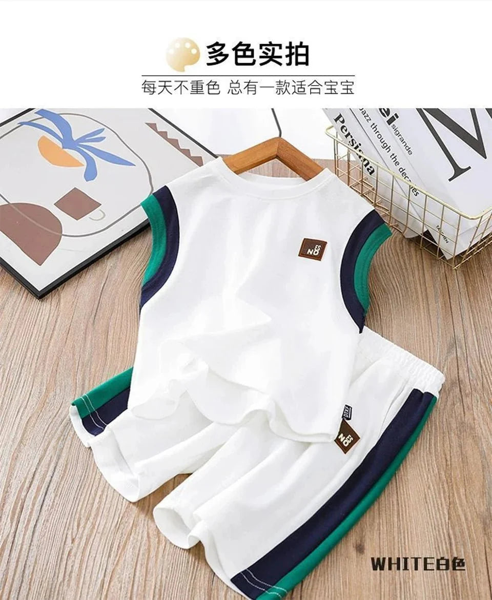 Toddler Kids Sleeveless Vest+Shorts 2PCS/Set Baby Boy Summer Casual Sport Outfit Fashion Children Clothing6-14Y - Boys
